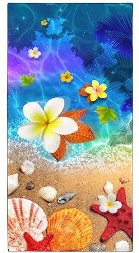 YISUMEI Mikrofaser Strandtuch XXL, Strandhandtuch Leicht Strandtücher Schnelltrocknend, Blumen Muscheln Seesterne, 180 x 90 cm