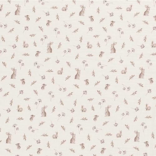 Musselin-Stoff Digital-Druck Motive ab 50x130cm uni Oeko-Tex Double Gauze Windeltuch Mulltuch, Motiv:Hase