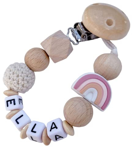 personalisierte Kette mit Namen für für Mädchen Junge Baby Geschenk personalisiert zur Geburt & Taufe große Farbauswahl süße Tiere (Regenbogen Rosa)