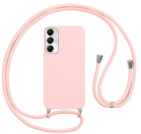 Vauki Coque avec Cordon pour Samsung Galaxy A05s, Rose Silicone Coque Collier Réglable Téléphone Étui Lanyard Case Souple TPU Antichoc Bumper Tour de Cou Chaîne Housse de Protection pour Samsung A05s