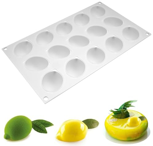 15 Löcher Zitrone Desserts Form, Zitrone Silikon Kuchen Form, 3d Zitronenform Diy Backformen Zitrone Form Frucht Silikon Form für Hausgemachte Kuchen, Dessert, Schokolade, Pudding, Kekse, Seife