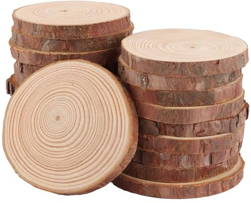 LDXDRU 20 Stücke Holzscheiben 9-10 cm Durchmesser Ohne Loch, Runde Baumscheiben Holzscheibe zum Basteln, Kiefernholz Holzscheiben Baumscheibe für DIY Basteln Hochzeit Weihnachten deko