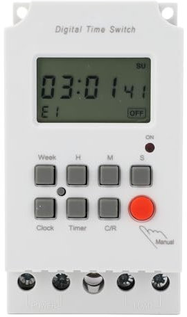 Interruptor Temporizador Digital, 28 Grupos 25 A AC200-240 V Interruptor Temporizador de Luz Programable con Chip de Grado Industrial, Batería de 600 MAh, Interruptor