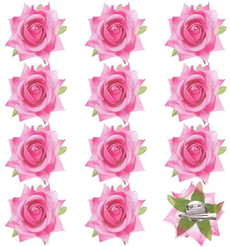M METERXITY 12-Pack Pinzas para el Pelo con Forma de Rosa, 2.56 Pinza de Pelo de Flores, Broche de Tela Floral para Novias Boda/Fiesta/Accesorios para el Pelo de Mujeres [6.5cm, Rosa Claro]