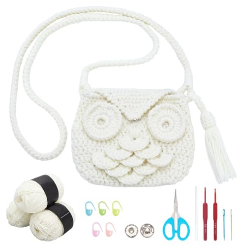 ACRNIGHEET Schultertaschen-Häkelset, Eulen-Häkeltaschen-Set, handgefertigte Handy-Tasche mit Schritt-für-Schritt-Anleitung (evtl. nicht in deutscher Sprache), Häkeltaschen-Set für Frauen, Geschenke,