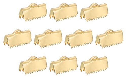 sourcing map 25Pcs Ribbon End Crimp Clamps, 15mm Pinch Cord End Clasps for DIY Making, Gold