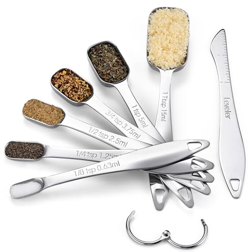 U-Taste quadratisches Messlöffel Set, 18/8-Edelstahl, 7er-Set, Silber | Metallmaß Teelöffel Esslöffel mit Nivellierer für trockene oder flüssige Zutaten, Kochen Backen, passt in Gewürzgläser