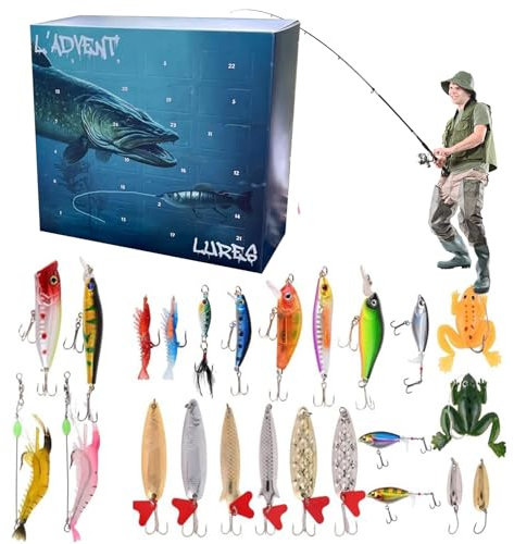 Angel Adventskalender 2024 Männer, Adventskalender Zum, Adventskalender Mit Angelzubehör Mit 24 Fischen, 24 Köder Set Adventskalender, Für Erwachsene Teenager Jungens