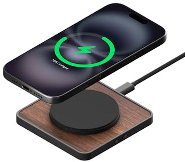 Mous - Chargeur sans fil MagSafe 15 W Qi2 certifié Fast Charger, compatible avec iPhone 16/15/14/13/12 séries et Airpods – Noyer