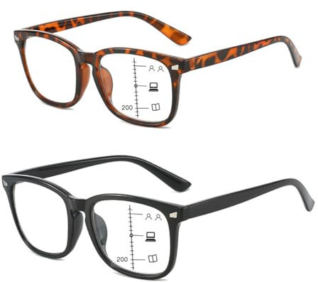 SFNN 2 Pack Gleitsichtbrille Progressive Multifokus Lesebrille Herren Damen Anti-Blaulicht Lesebrille Gleitsichtbrille Herren Damen mit Federscharniere (Schwarz&Tortoise Nah, 2, x)