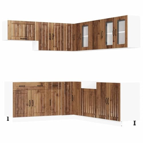 vidaXL 11-TLG. Küchenschrank-Set Lucca Altholz-Optik Holzwerkstoff, Küchenzeile Einbauküche, Schrank-Set, Unterschrank, Küchenschrank, Hängeschrank