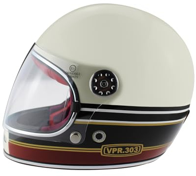 ViPER F656 Integralhelm ECE 22.06 Zertifiziert – Vintage Motorradhelm für Männer & Frauen, Vollvisier Helm für Motorrad & Roller, Touring & Urban Safety Helmet (Stripes Cream/Burgundy, M)