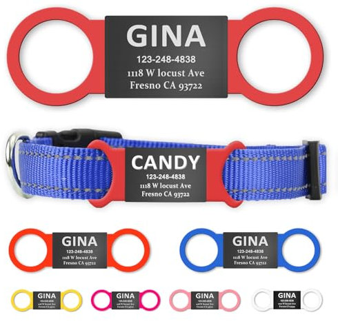 Personalized Dog and Cat Tag, Clear Without Noise, Stainless Steel Colored Cat Dog Name Collar Tag, Slide on Pet ID Tags, Engraved Tags Personalized for Pets(Red+Black)