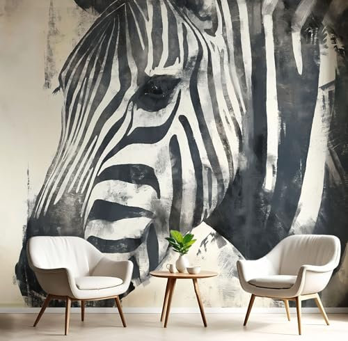 Fototapete 3D Effekt Tapete Einfache Tiere Tapeten, Zebra Seidetapete Wandbilder Schlafzimmer Wanddeko Wohnzimmer 150×105 CM (W×H) Wallpaper Wand Deko