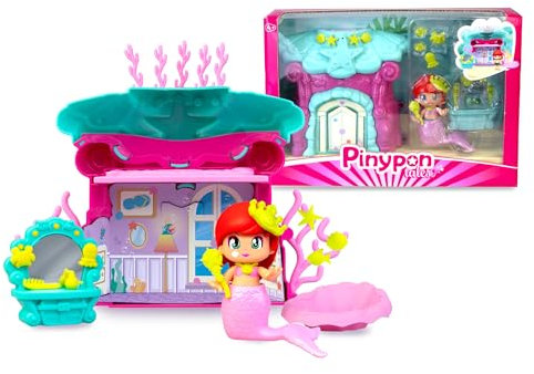 Pinypon Casa del Mar de la Sirenita, Casita de Fantasia con Figura, Incluye Accesorios con Temática Marina, Figura Incluye una Cola de Sirena con Purpurina de Quita y Pon, +4 años, Famosa (PNY78000)