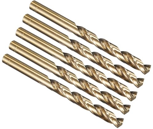 PATIKIL 9mm Drill Bit, Jobber Straight Shank M35 Cobalt 5% High-Speed Steel 135° Gold Finish for Stainless Steel Hard Metal - 5 Pack