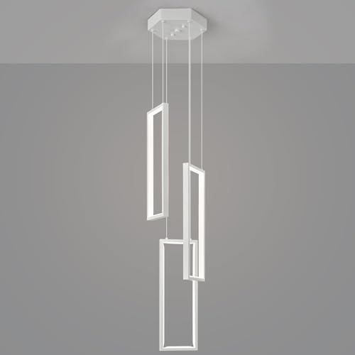 ZPBSJ Moderne Dimmbar Küche Pendelleuchte Leuchten LED Weiß Pendel 3 Ring Rechteckige Hängend Dimmbar für Esszimmer Schlafzimmer Wohnzimmer Flur