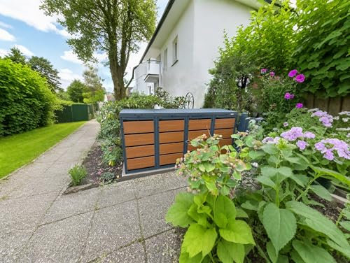 MY MÜLLTONNE OBOX Oak 4er Mülltonnenbox mit Klappdach 120L