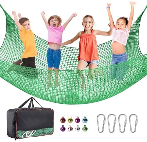 kletternetz Kinder,kletternetz Outdoor, Kletter-Gepäcknetz doppellagig,4 mm Dickes Seil, 4 cm Loch mit Aufbewahrungstasche,für Spielplatz Outdoor Indoor Garten (Grün, 2 * 3)