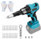 LIROPAU Remachadora de batería compatible con Makita 18 V, remachadora eléctrica sin escobillas con luz LED, 20 remaches, gafas, guantes, llaves y 3 adaptadores (3,2/4,0/4,8 mm) (sin batería)