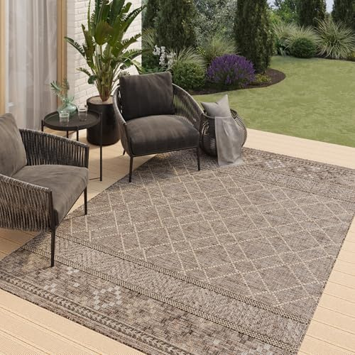 TAPISO Melissa Teppich Outdoor Braun Beige Flachgewebt Indoor Küche Flur Wohnzimmer Balkon Terrasse Modern Sisal Kurzflor ÖKO-TEX 90 x 150 cm