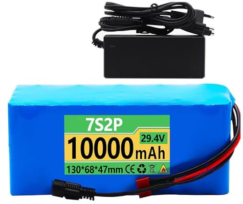 E-Bike Batterie 24V 29.4V 10Ah, Fahrrad-Batterien 24V 29.4V 10Ah 7S2P eingebauter BMS wasserdichter PVC-Akku 24V Ebike Akku mit Ladegerät für 100W 200W 350W 500W Motor 24V 29.4V 10AH,T