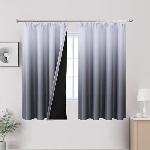 VEHEDE Wärmeisolierte Ombré-Vorhänge für Schlafzimmer, Geräuschreduzierung, Farbverlauf, Grau und Weiß, Vorhänge mit Bleistiftfalten, Verdunkelungsvorhang, 2 Paneele, B 132 x L 160 cm