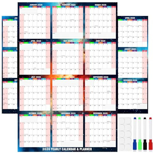 2026 ganzjähriger Wandkalender, auswischbarer, wiederholbarer Wandkalender, Planung des ganzjährigen Plans, geeignet für Büro, Zuhause und Schule