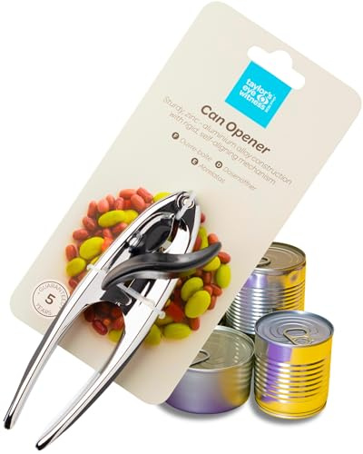 Premium 2-in-1 Manual Can Opener - Taylors Eye Witness, Easy to Use Tin Opener, Kitchen Gadget Made with Built-in Bottle Opener, Sturdy Zinc Aluminum Construction with Silver & Chrome Colouring