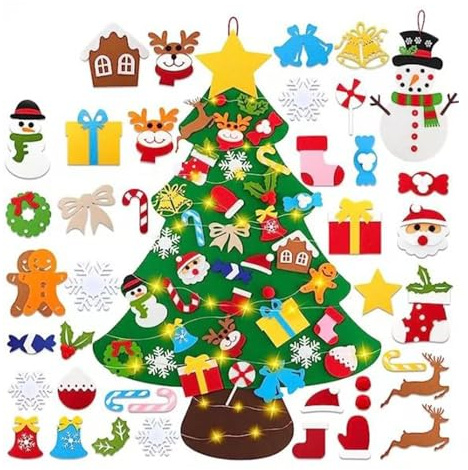 Fruusv Sapin De Noël en Feutre pour Tout-Petit, Activité Manuelle des Fêtes d'hiver avec Guirlandes Lumineuses, Arbre De Noël en Feutrine pour en Bas Âge Mur, Salon Fête Salle de Classe