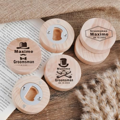 Customed Magnetic Beer Opener with Engraved Text, Round Shape Bottle Opener, Wedding Party Favors, Personalised Bar Tool, Event Souvenir, Team Sports Gift(30pcs)