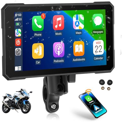 CAMECHO Motorcycle Carplay Screen with Wireless Android Auto, 5 Inch Waterproof Touchscreen Car Stereo with Bluetooth, Tire Pressure Detection, Navigation, Siri/Google Voice Control for Moto Motorbike