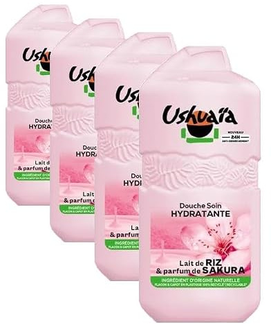 Ushuaïa Douche Soin Hydratante au Lait de Riz et Fleur de Sakura 280ML (Lot de 4)