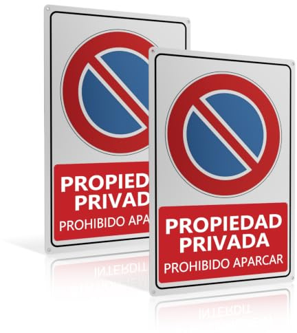 REIGY 2 Piezas Cartel Propiedad Privada Prohibido Aparcar Aluminio 20x30cm | 20x30cm, Material Resistente, Señal de No Aparcar Material Resistente para Exterior e Interior, Placa Privada para Hogar