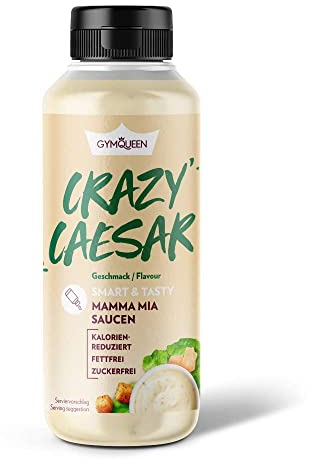 GymQueen Mamma Mia Sauce Zero 265 ml, faible en calories et sans graisse, pour affiner les plats ou comme vinaigrette, végétarien, Crazy Caesar
