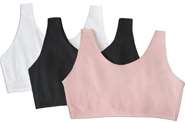 Fruit of the Loom Women's Tank Style Sports Bra, Opaque, Blushing Rose/Black Hue/White, UK 14 (Pack of 3)