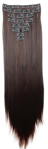 CAISHA XXL 60cm 8 Teile Set CLIP IN EXTENSIONS Haarverlängerung Haarteil Glatt Dunkelbraun Mix CES23
