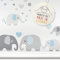 LOVELY LABEL Wandtattoo Kinderzimmer I Made in Germany I Babyzimmer Deko I Design Wandsticker Mädchen & Junge I Elefanten I Blau Grau
