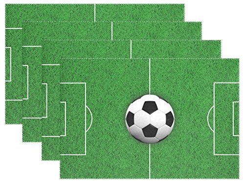 COOSUN 3D-Rendering Fußball auf dem Feld Platzdeckchen, hitzebeständiges Platzdeckchen Stain Resistant Anti-Blockier-System Waschbar Polyester Setzer Nicht Beleg Easy Clean Platzdeckchen, 12x18,