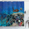 ABAKUHAUS Unterwasser Duschvorhang, Tropical Turtle Wasser, Stoffliches Gewebe Badezimmerdekorationsset mit Haken, 175 x 220 cm, Mehrfarbig