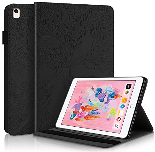 CaseFun Coque pour iPad 9.7 2018/2017, iPad Air 2, iPad Air Etui de Protection Multi Angles Housse Folio Case Cover avec Fonction Veille/Réveil Auto pour iPad 6ème/5ème Génération 9.7 2018/2017,Noir