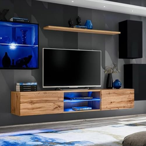 Paris Prix Ensemble Meuble TV Switch XXIII 250cm Noir & Naturel