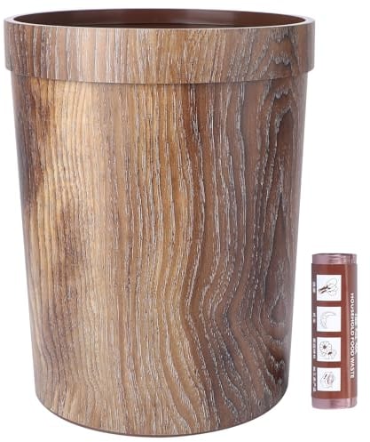 BESPORTBLE Kitchen Dustbin Bucket 10L Home Trash Can Wooden Pattern Vintage Garbage Bin Reusable Round Bedroom Rubbish Can Retro Wood Waste Paper Bin Modern Wooden Paper Basket