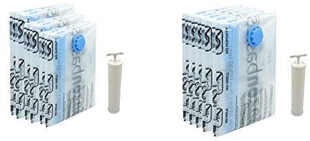 Amazon Basics Vacuum Compression Storage Bags with Hand Pump - 6-Pack (2 Jumbo, 2 Large, 2 Medium) & Vacuum Compression Storage Bags with Hand Pump- Medium, 5-Pack