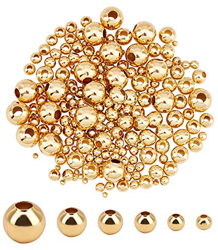 UNICRAFTALE Ca. 200 Stk 4 Größen 2/3/4/5mm Perlen Gold Runde Distanzperlen Edelstahl Perlen Metall Schmuckperlen DIY Armband Perlen Für DIY Armband Halskette Schmuckherstellung