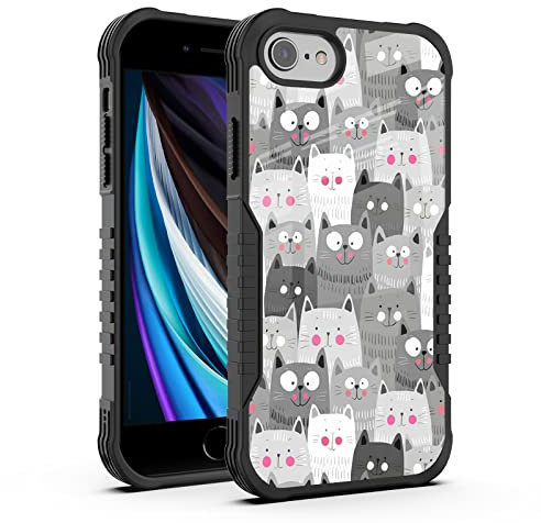 FJyuanqi for iPhone SE 2022/2020 Case Men Women, Funny Grey Cats Design Heavy Duty Shockproof Hard Plastic Bumper +Soft Silicone Rubber Protective Case for iPhone 7/8/6/6s/SE 3rd 2nd Generation