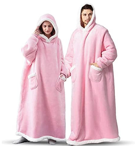 EAHOME Extra Long Hoodie Blanket Sweatshirt 3XL for Women Men 1pcs, Super Warm and Cozy Big Blanket Hoodie, Wearable Flannel Blanket with Sleeves and Pocket Pink