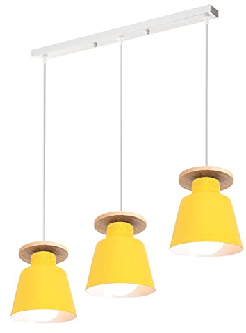 TOKIUS Pendelleuchte Vintage 3-flammig Hängelampe Holz Metall Lampenschirm Industrial Hängelleuchte Deckenlampe für Wohnzimmer Esszimmer (Gelb, Typ B)