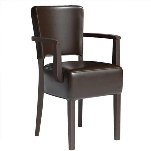 GGMMÖBEL 2-er Set Luca ARM | Bistrostuhl | Dunkelbraun | Leder | Gestell: Holz/Wenge | Sitzhöhe: 49cm