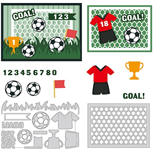 BENECREAT 2PCS Fußball-Stanzschablonen Aus Karbonstahl, Turf Soccer Goal Trophy Metallprägeschablone Für DIY Scrapbooking Album Papierkarten Dekoratives Handwerk